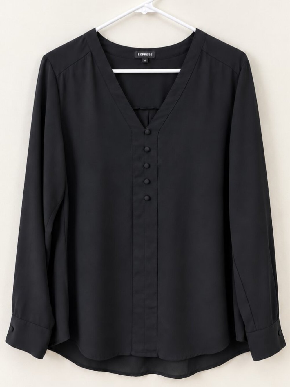 Express Black Long Sleeve V-Neck Button Blouse Size L